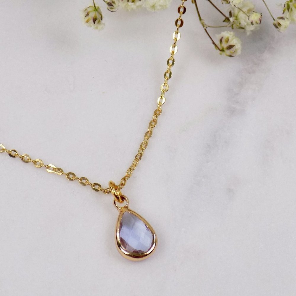 new! delicate dainty everyday layering necklace purple teardrop crystal